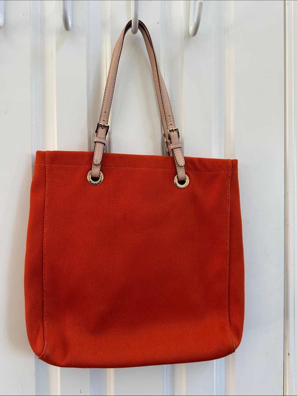 Michael Kors Burnt Orange Canvas Tote with Tan Leather Straps - Picture 4 of 11